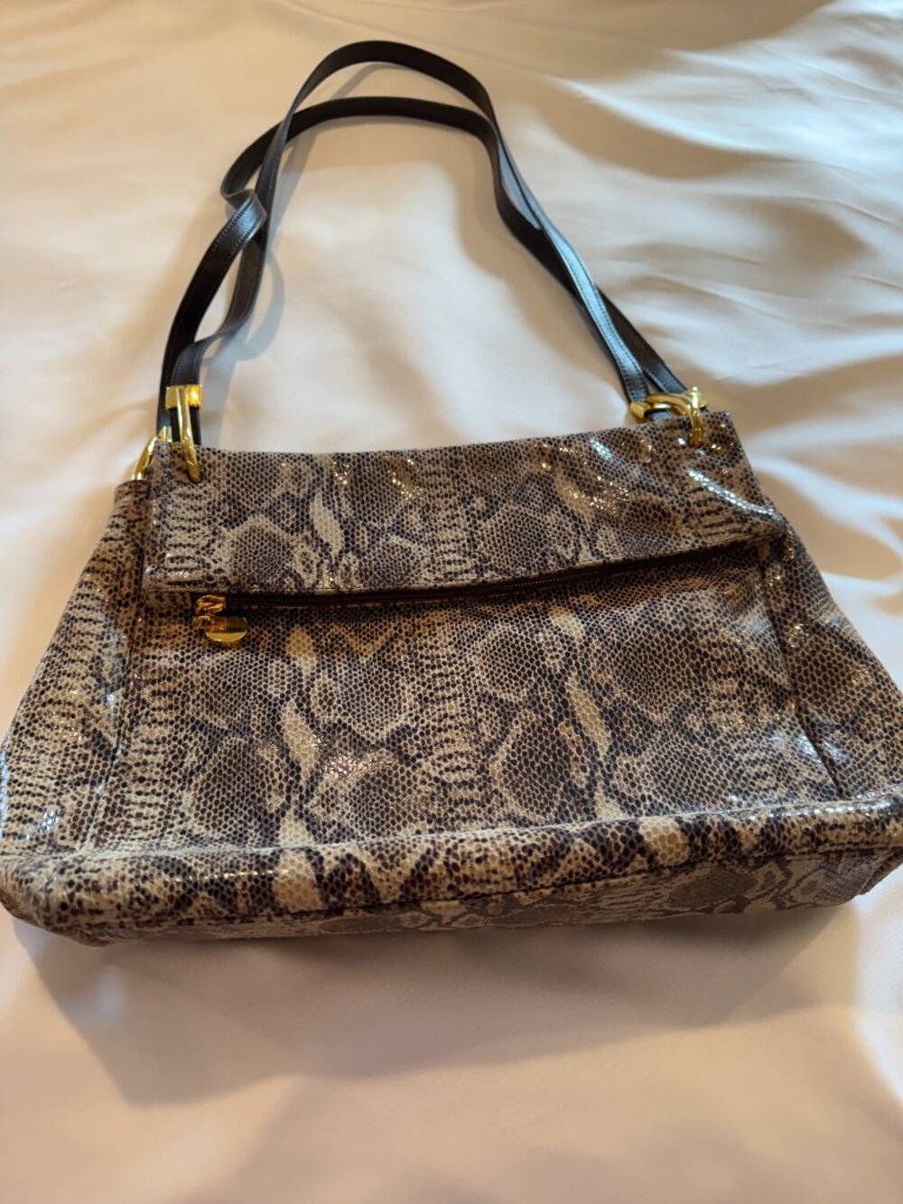 Lara P Paul Snakeskin Leather Multi Compartment Flap Shoulder Bag Orig.$480.